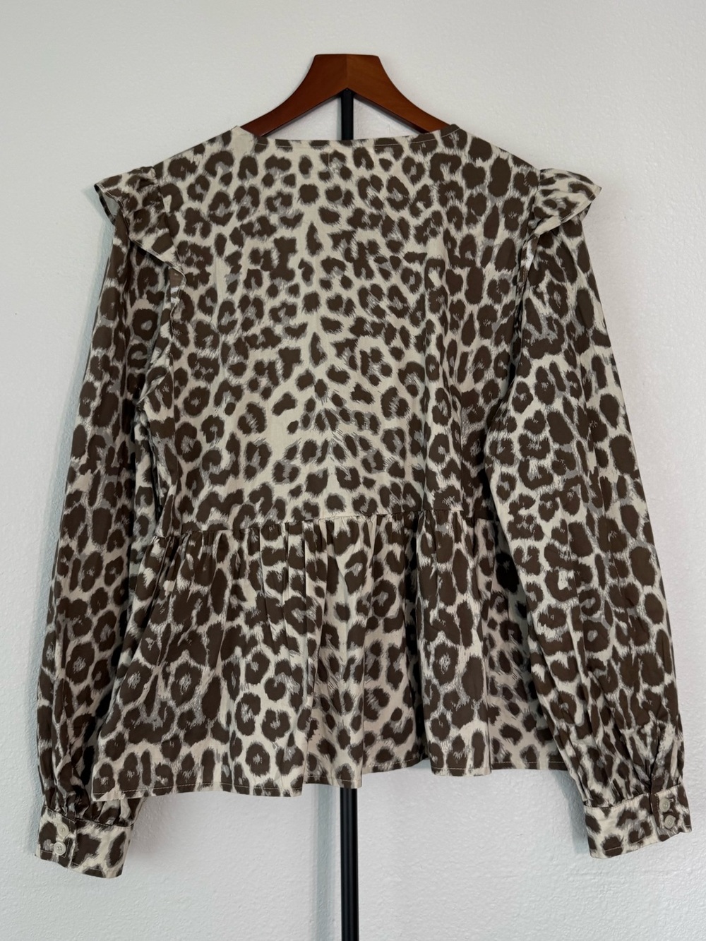 Annie Wear Leopard Print Tie Front Peplum Blouse Brown Cream Women Size XL - Picture 13 of 14